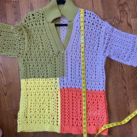 Zara Oversized Colorblock Patchwork Crochet Chunky Knit Granny Square Sweater S - Picture 15 of 15